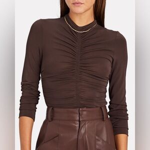 A.L.C. Ansel Ruched Jersey Brown Long Sleeve Mock Neck Top 8KTOP00451 EUC Size S
